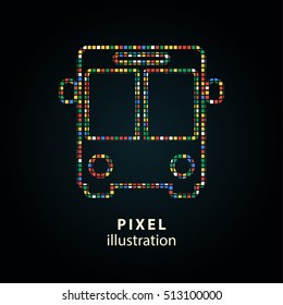 Bus - pixel icon. Vector Illustration. Design logo element. Isolated on black background. It is easy to change to any color.