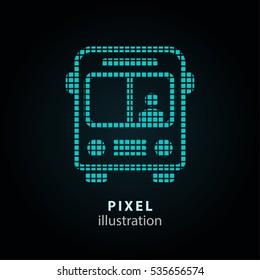 Bus - pixel icon. Vector Illustration. Design logo element. Isolated on black background. It is easy to change to any color.