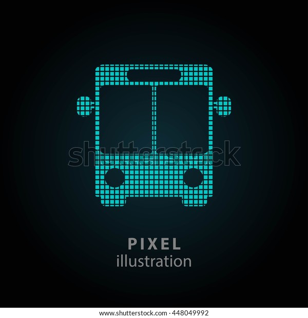 Bus\
- pixel icon. Vector Illustration. Design logo element. Isolated on\
black background. It is easy to change to any\
color.
