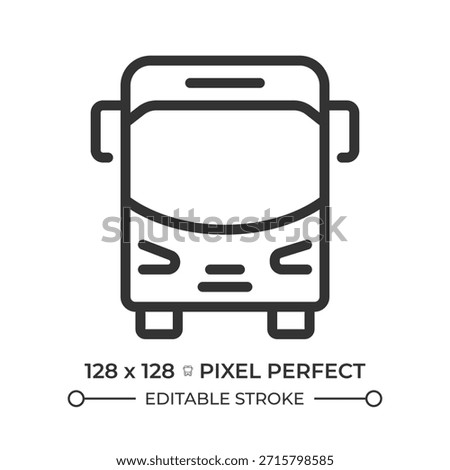 Bus pixel perfect line icon. Popular public transport. Comfortable passenger transportation. Travelling route. Isolated vector illustration. Outline symbol. Simple linear drawing. Editable stroke