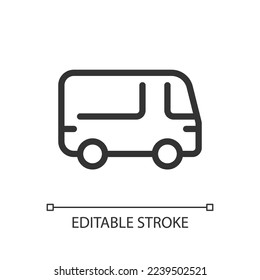 Icono de ui lineal perfecto para píxel de bus. Transporte público. Vehículo de carretera. Llevando pasajeros. GUI, diseño UX. Esquema de elemento de interfaz de usuario aislado para aplicación y web. Trazo editable. Tipo de letra arial utilizado
