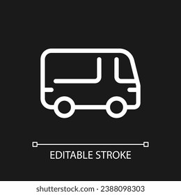 Bus pixel perfect white linear ui icon for dark theme. Public transport. Road vehicle. Vector line pictogram. Isolated user interface symbol for night mode. Editable stroke. Arial font used