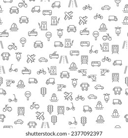 Bus, Plane, Car, Moped, Bicycle, Helicopter, Road Sign Seamless Pattern for printing, wrapping, design, sites, shops, apps