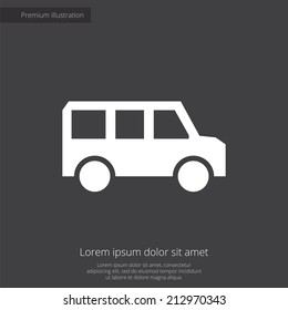 bus premium illustration icon, isolated, white on dark background, with text elements 