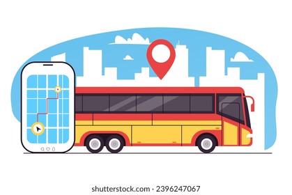 Bus public route track navigation location mobile app concept. Vector flat graphic design illustration

