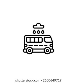 ônibus chuva aventura passeio contorno ícone e ilustração