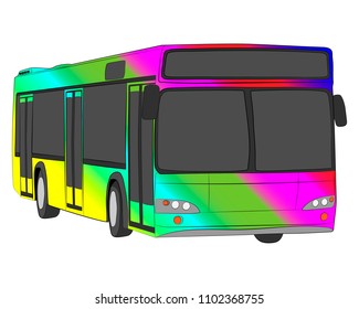 bus with rainbow aerography vector drawing illustration