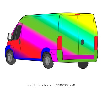 bus with rainbow aerography vector drawing illustration