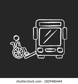 Bus ramp chalk white icon on black background. Bus wheelchair ramp. Vertical platform lift. Accessibility device. Convenient public transport. Isolated vector chalkboard illustration