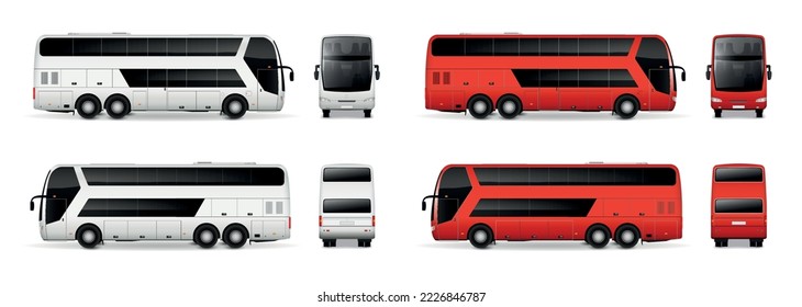 Bus realistic mockup set with transportation symbols isolated vector illustration