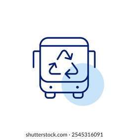 Bus and recycling arrows. Sustainable city transportation, eco-friendly urban commuting, waste and remission reduction. Green energy power. Pixel perfect, editable stroke icon