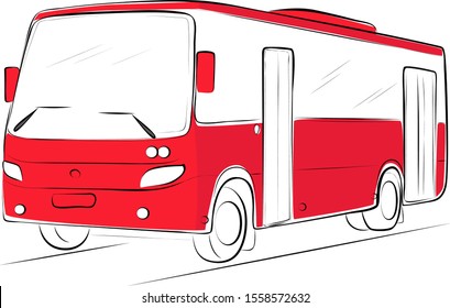 Bus in red tones with black outlines