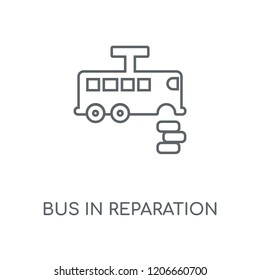 Bus in reparation linear icon. Bus in reparation concept stroke symbol design. Thin graphic elements vector illustration, outline pattern on a white background, eps 10.