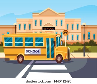 bus in road with building school