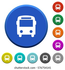 Bus round color beveled buttons with smooth surfaces and flat white icons