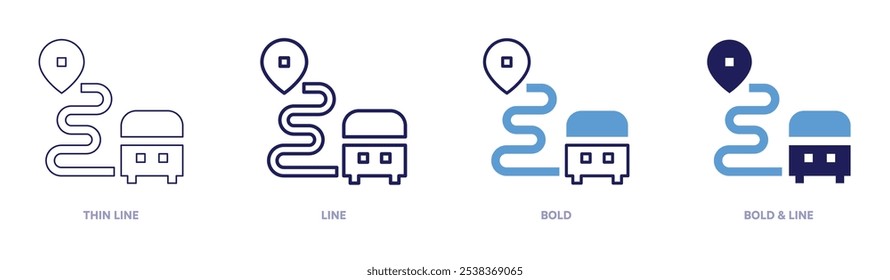 Bus route icon in 4 different styles. Thin Line, Line, Bold, and Bold Line. Duotone style. Editable stroke.