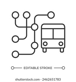 Bus route map linear icon. City bus network. Bus stations. City infrastructure. Urban transportation. Thin line illustration. Contour symbol. Vector outline drawing. Editable stroke