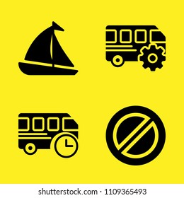 bus, sailboat, bus and prohibition vector icon set. Sample icons set for web and graphic design