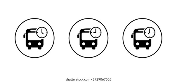 Icono de horario de autobús en contorno circular. Símbolo de tiempo de transporte público