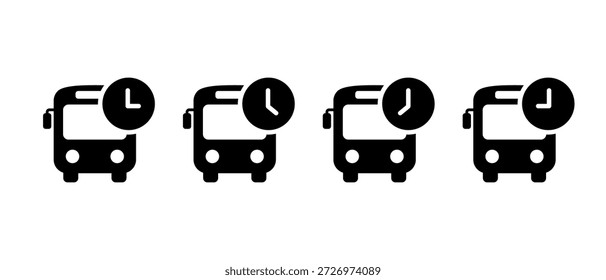Conjunto de iconos de programación de autobús. Símbolo de hora y salida del transporte público