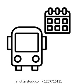 bus schedule travel vector icon, modern design, black and white color, isolated.