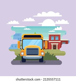 escuela de autobuses y escena de construcción