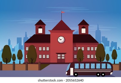 Bus School Building Study Learning Education Vector Illustration
