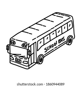 Bus School Outline Hand Drawn Icon Set Vector