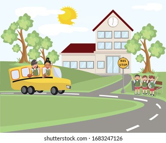 La escuela de autobuses está lista para recoger la ilustración del vector escolar
La escuela de autobuses está lista para recoger la ilustración del vector escolar
