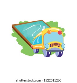 bus school transportation with board classroom vector illustration design