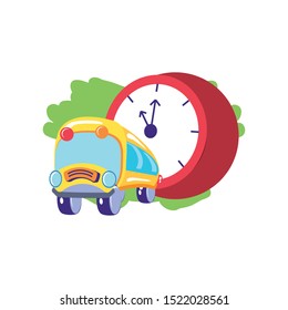 bus school transportation with clock time vector illustration design