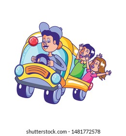 Bus School Transportation Cute Little Students Stock Vector (Royalty ...