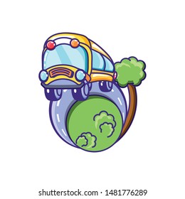 bus school transportation with road and tree plant