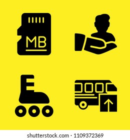 bus, sd card, roller skate and user vector icon set. Sample icons set for web and graphic design