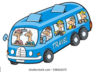 Bus and seniors. Vector icon. Funny illustration.