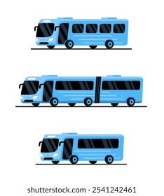 Bus set. Colored vector flat illustration. White background.