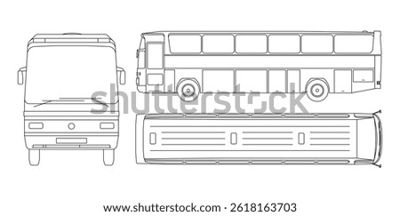 Bus set outline with side top front views
