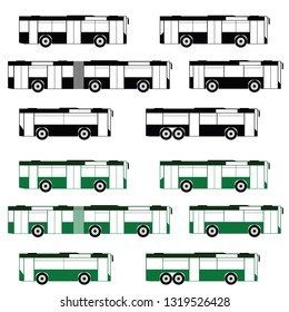 bus set vector in the black and green color