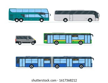 Bus set vector illustration. Urban city transport. Modern simplicity design. Isolated on white background.