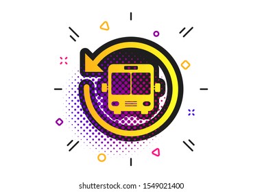 Bus shuttle icon. Halftone dots pattern. Public transport stop symbol. Classic flat bus shuttle icon. Vector