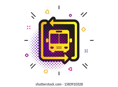 Bus shuttle icon. Halftone dots pattern. Public transport stop symbol. Classic flat bus shuttle icon. Vector