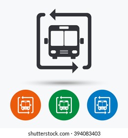 Bus shuttle icon. Public transport stop symbol. Flat signs in circles. Round buttons for web.