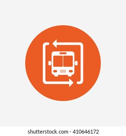 Bus shuttle icon. Public transport stop symbol. Orange circle button with icon. Vector