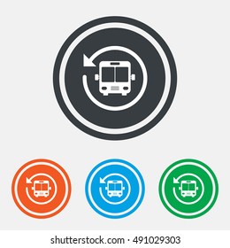 Bus shuttle icon. Public transport stop symbol. Graphic design web element. Flat bus shuttle symbol on the round button. Vector