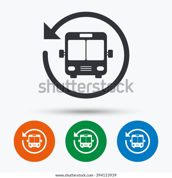 Bus shuttle icon. Public\
transport stop symbol. Flat signs in circles. Round buttons for\
web. Vector