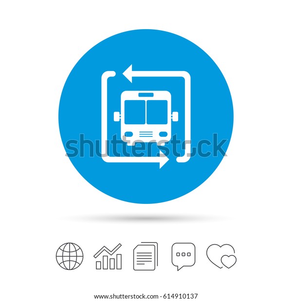 Bus shuttle icon.\
Public transport stop symbol. Copy files, chat speech bubble and\
chart web icons. Vector