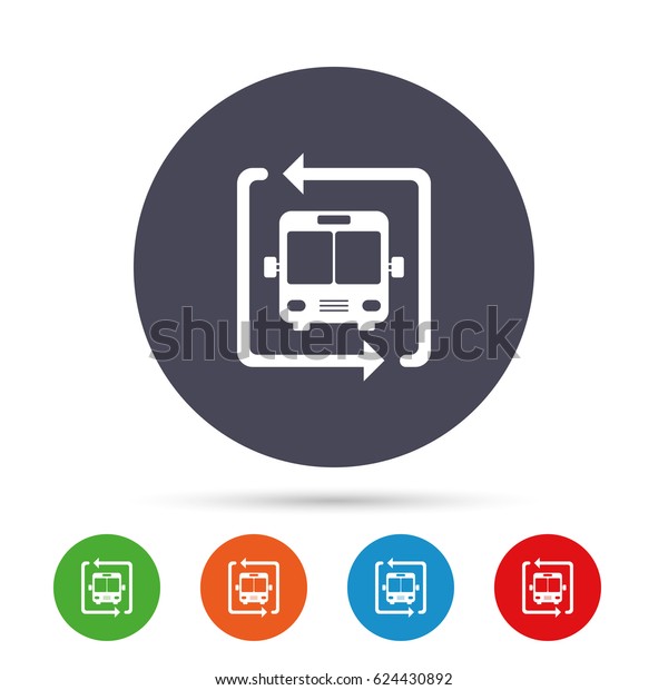 Bus shuttle icon. Public\
transport stop symbol. Round colourful buttons with flat icons.\
Vector
