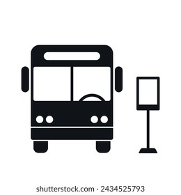 Bus, shuttle sign. Transportation pictogram. Vehicle silhouette. Black vector illustration on white background.