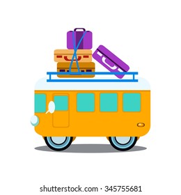 Bus Side View With Heap Of Luggage, Flat Vector Illustration