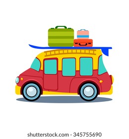 Bus Side View With Heap Of Luggage, Flat Vector Illustration